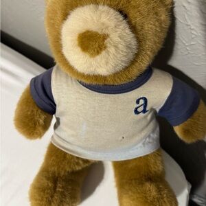 Cute Vintage Plush Teddy Bear Wearing Letter “A” Shirt – Soft Stuffed Toy